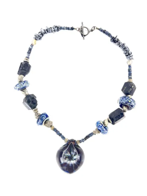 Boro Glass Pendant & Gemstone Statement Necklace-OOAK-Krix Beeble Mystic Alien