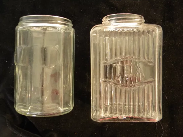 vintage 2 Hoosier ribbed glass tea jars-1 round 1 4-sided no lids
