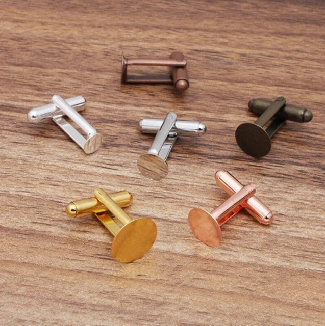 thumbnail interactive-video image 1 of 6 GOLD Plated Cuff Links Blanks – 15mm Pad Glue Beads Findings – 3 Pairs For DIY Craft 1 of 5