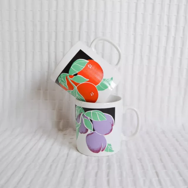 x2 Vintage Coloroll Mugs 1980's Fruits Plums Oranges Berries, Purple Orange