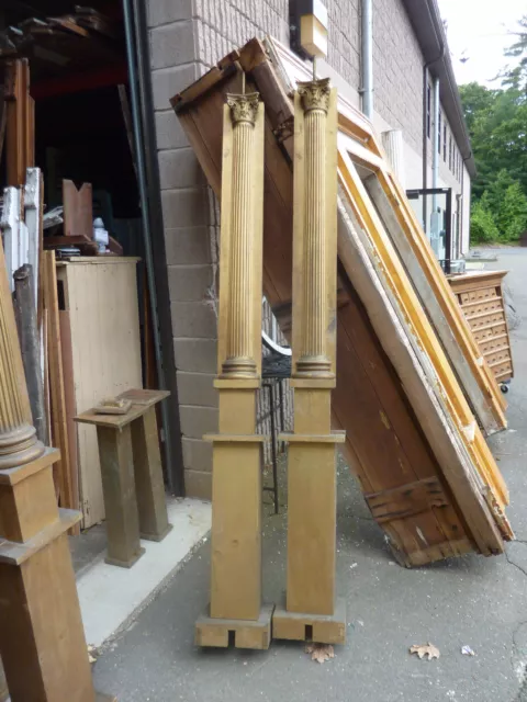 c1900 SALVAGED pilasters NY state theatre OAK fluted CORINTHIAN capital 85" H