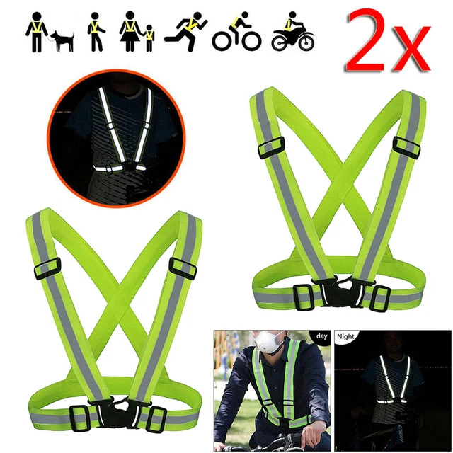2 pz Sicurezza Regolabile Alta Visibilità Riflettente Gilet Giubbotto Cintura