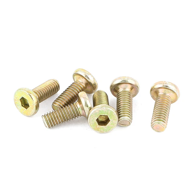 M6 x 15mm Threaded Hex Socket Head Cap Screws Bolts Bronze Tone 6 Pcs