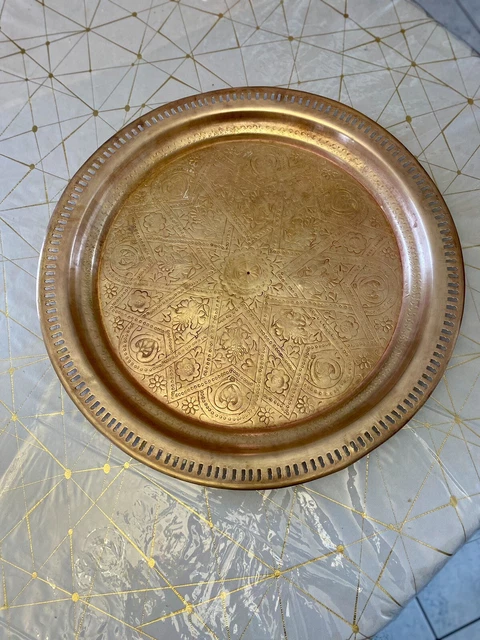 Plateau De Service Marocain En Métal Cuivre Mia 40cm - Décoration Orientale Ronde