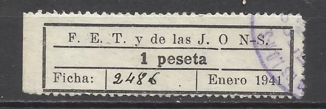 3290-SELLO ESPAÑA VIÑETA GUERRA CIVIL FALANGE *1 peseta*.VALENCIA.FET DE LA JON