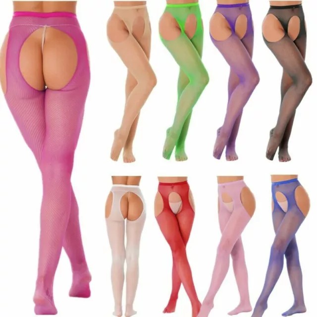 Women Fishnet Bodystocking Tights Pantyhose Hollow Out Crotchless Pants Lingerie