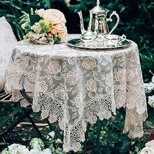 Rectangle Small Table Cloth Lace Macrame Vintage Tablecloth Shabby Ch...