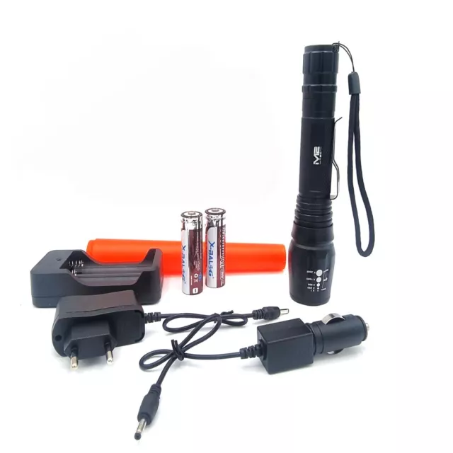 Linterna Led Tactica Recargable con Cargador de Coche y Red Cono Naranja Pirulo