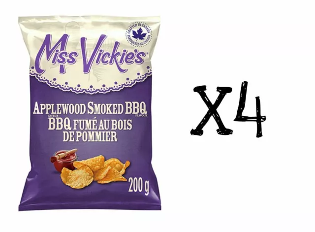 Miss Vickies Kettle Cooked Potato Chips Applewood Smoked BBQ 200g x 4 bags