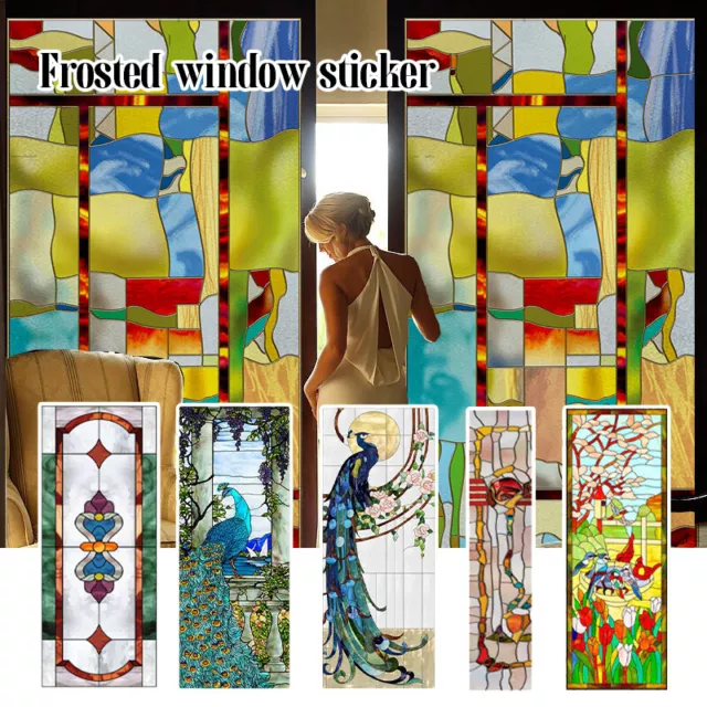 Retro Church Stained Glass Sticker Painting Art Frosted Window Door Film Decor
