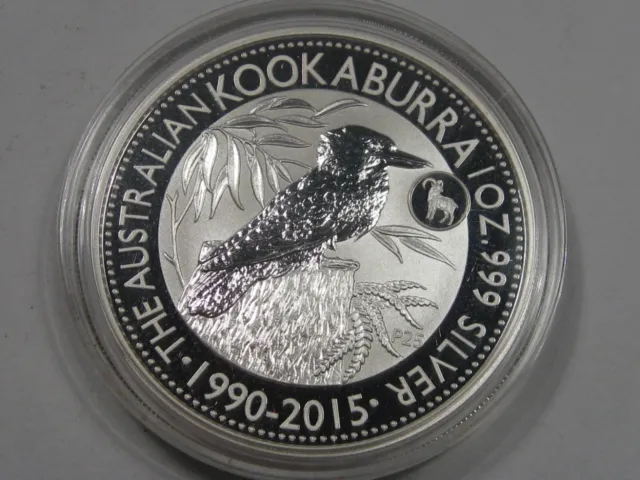 2015 Kookaburra 1oz 999 Silver ONE Dollar Australia 25th Anniv 1990-2015 In Caps
