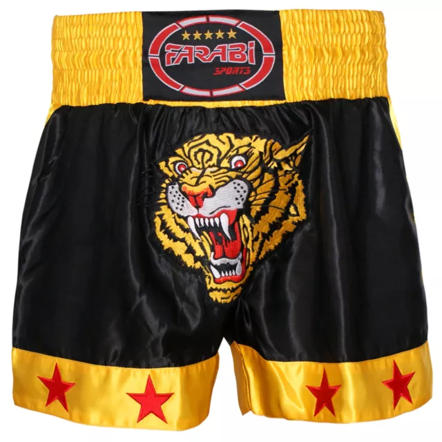 Pantaloncini Farabi Muay Thai Kickboxing MMA Anteriore Ricamato Tiger Corto Allenamento