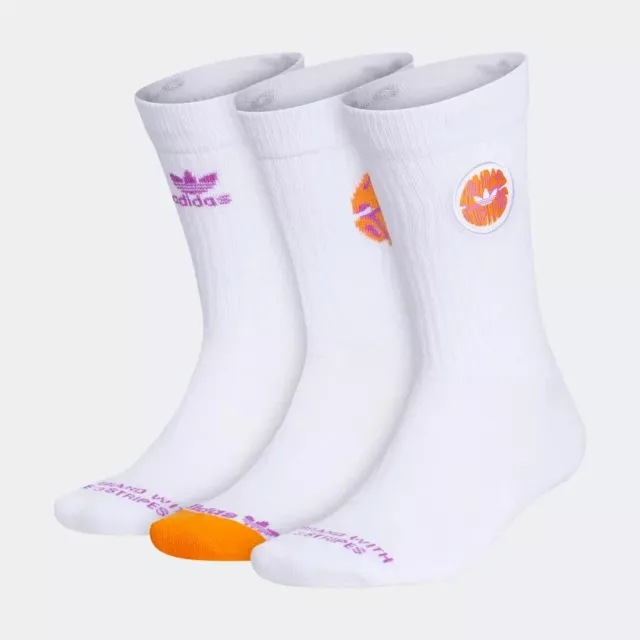 ADIDAS 3 Pack Originals Spiral Crew Socks M MEDIUM WHITE PURPLE ORANGE NWT $22