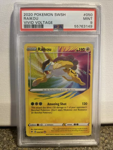 PSA 9 MINT Raikou 050/185 Vivid Voltage AMAZING HOLO RARE Pokemon Card