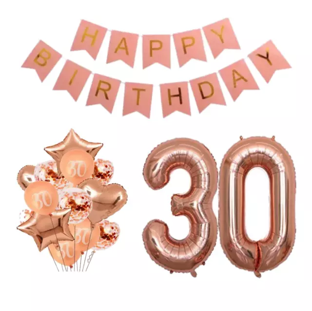 30th Birthday Party Decorations Balloons Banner Rose Gold Giant Large 30 set