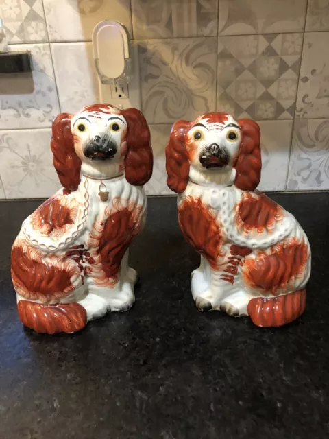 PAIR of Vintage STAFFORDSHIRE RUSSET SPANIEL DOGS