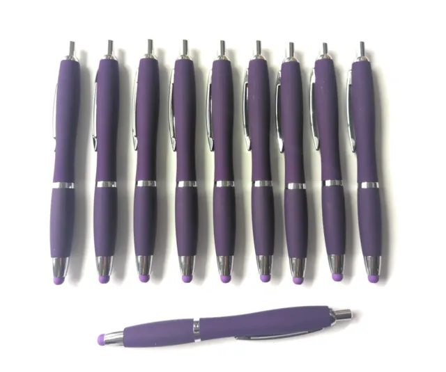 9ct Lot Misprint Metal Stylus Click Pens: PURPLE Thick Barrel & Soft Touch Grip