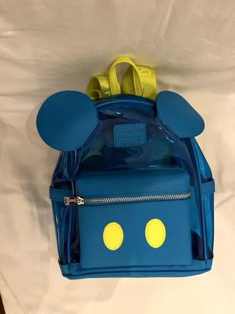 Disney Parks Loungefly Disneyland Neon Blue Clear Backpack Mickey Mouse
