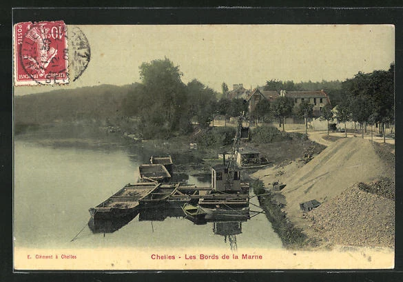 CPA Chelles, Les Bords de la Marne 1909