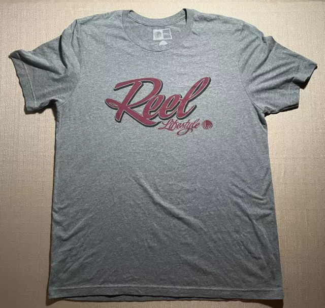 Reel Lifestyle Men's T-Shirt Size XL Extra Large Short Sleeve Grey Red Logo EUC