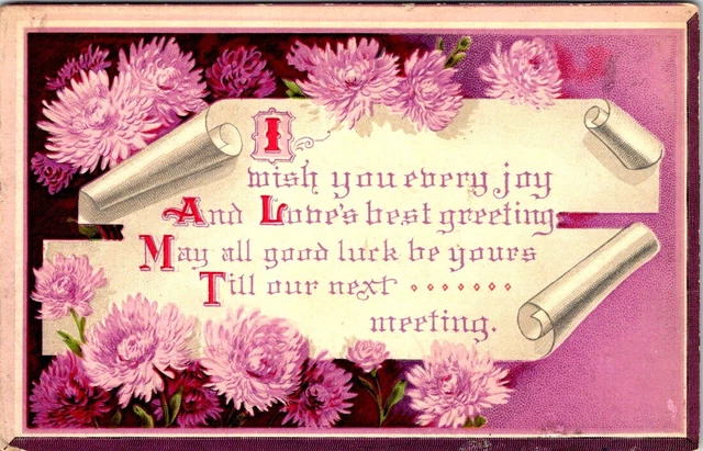 Wishing You Every Joy and Love's Best Greeting~Purple Mums~Postcard