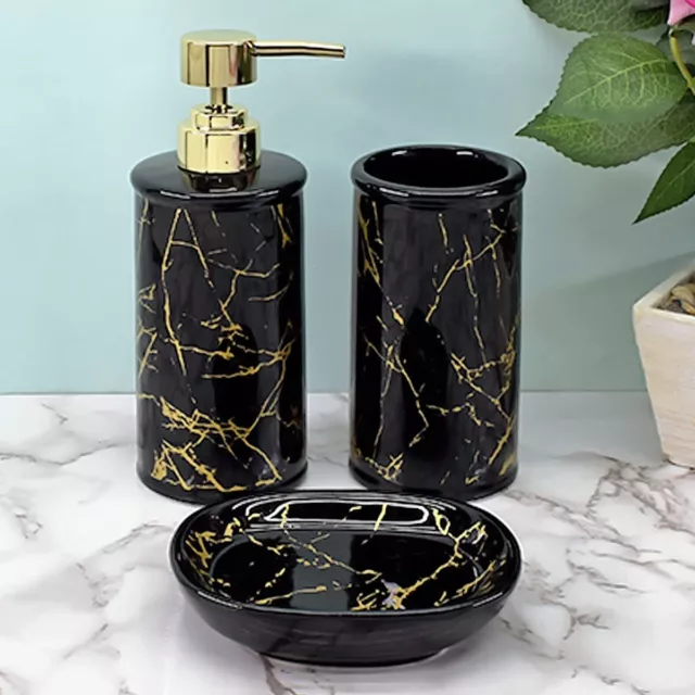 Céramique Salle de Bain Accessoires Set 4, Ensembles pour Maison Noir & Doré
