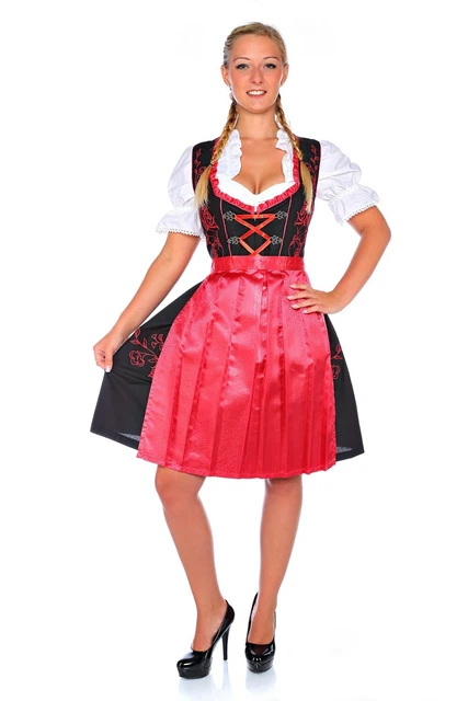 3 pz. Abito tradizionale Midirndl con grembiule e camicetta per Oktoberfest taglia 48