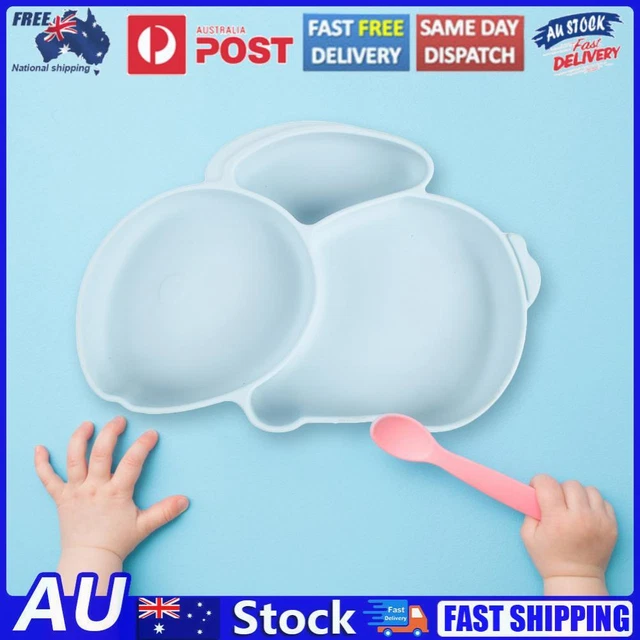 Cartoon Children Dishes Silicone Baby Feeding Dishes Baby Cutlery (Light Blue)