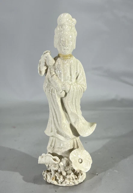Chinese Blanc de Chine Antique White Crackle Glaze Kwan Yin Figure
