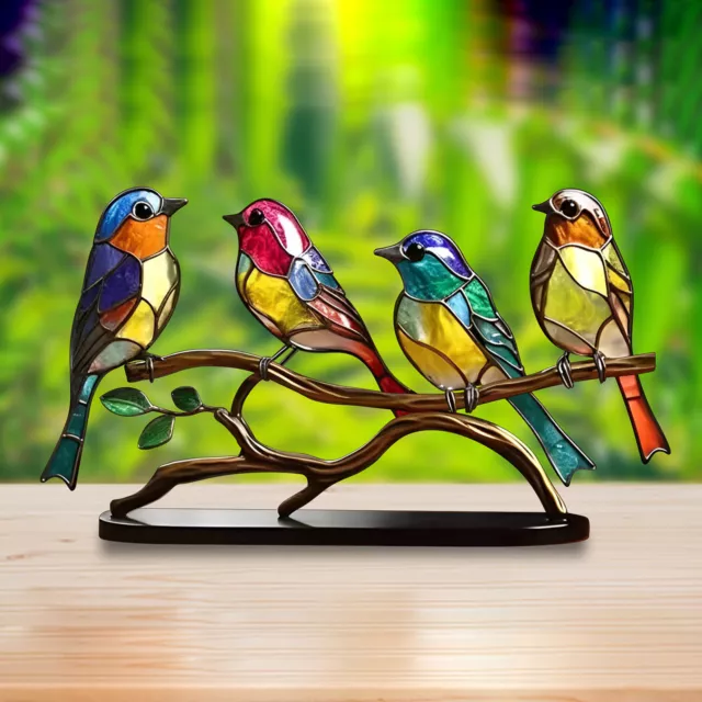 Glass Window Stained Panel Figurine,Acrylic Suncatcher Bird Desktop Statue Decor