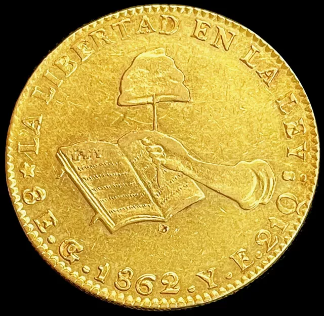 1862 Go YE GOLD MEXICO REPUBLIC 8 ESCUDOS HAND WRITING BOOK COIN GUANAJUATO MINT