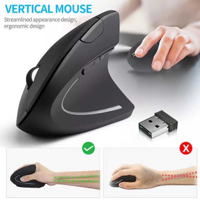 Souris optique verticale ergonomique sans fil 2,4 GHz pour ordinateur portable