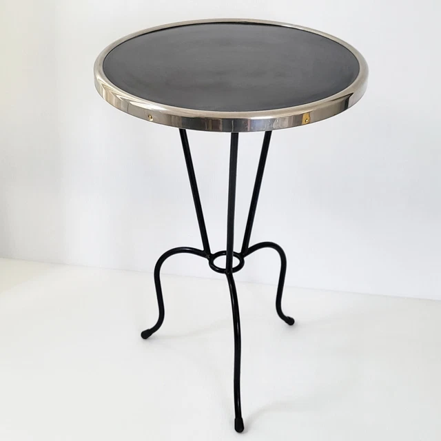 Mesa Auxiliar Mesita Alta Pedestal Vintage 1950 Formica Negro & Metal Años 50