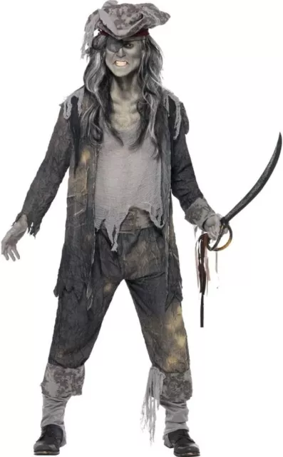 Smiffys Deluxe Ghost Ship Ghoul Costume, Grey with Coat, Trousers and Hat,...