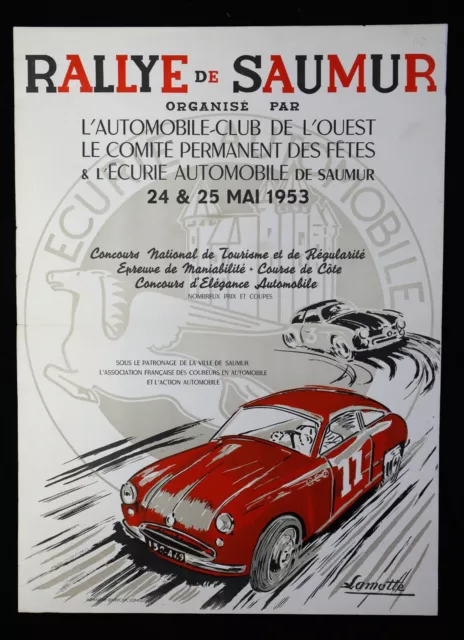 Rallye de Saumur affiche 1953 signée LAMOTTE automobile ferrari voiture ancienne