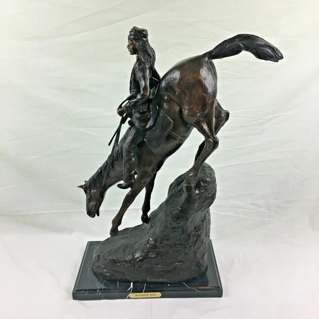 FREDERIC REMINGTON Mountain Man Bronze Statue Marble Base Figure 27