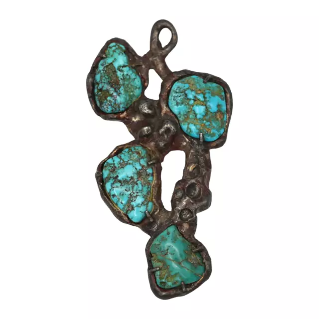 Vintage Southwestern Turquoise Free Form Necklace Pendant Sterling Silver