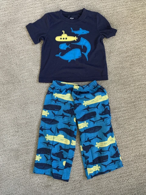 EUC Boys Carters Underwater Jammie Set 24M Blue Sharks Submarines