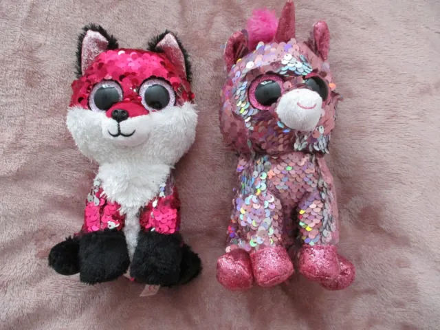 2 x Beanie Boos TY - Jewel the Fox and Sparkle the Unicorn - approximately 6inch