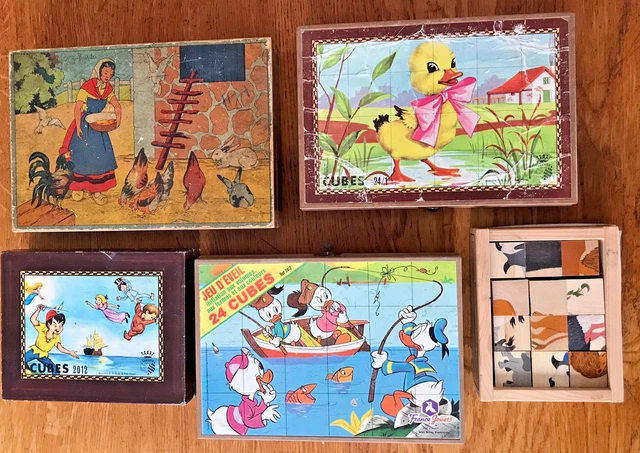 Ancien Jeu De Cubes En Bois Pour Enfants – Fabrication Française – État D'usage