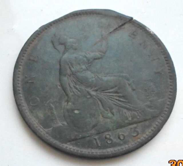 Queen Victoria (Young Head with Bun) One Penny Dated 1863 SEE NOTES PLEASE
