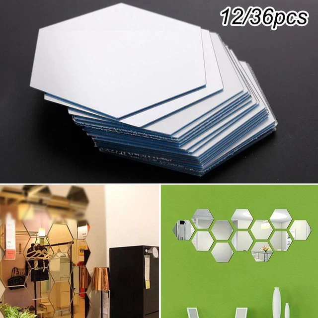 36x Large Hexagon Mirror Tiles Wall-Stickers Self-Adhesive Stick On Art-Decal