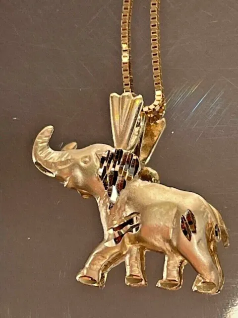 Lovable 14K Yellow Gold Elephant Pendant With Chain Necklace
