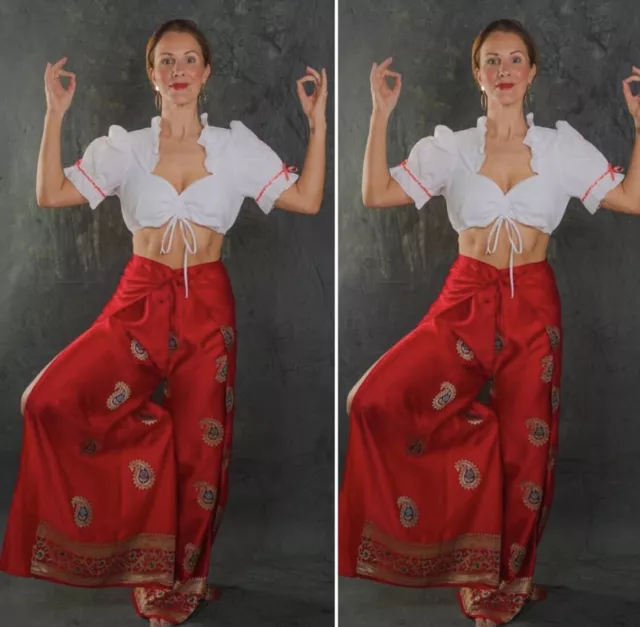 Vintage 1980s Satin Indian Palazzo Pants Size 8-12