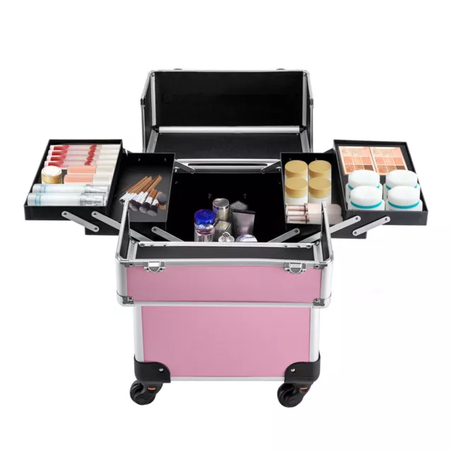 Professional Makeup Train Case 4 in 1 Rolling Cosmetic Trolley Beauty Travel Box