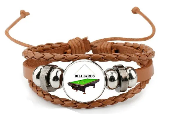 Billiards Cue Pool Sport Brown Leather Bracelet And Velvet Gift Bag