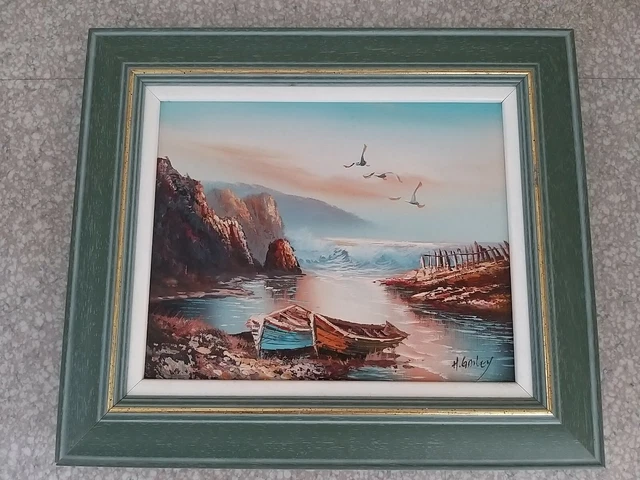 Tableau Peinture à L'huile Original – Bateau échoué, Paysage Marin Impressionniste, Par Dorée Lucien