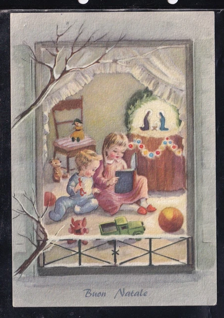 Cartolina Buon Natale Bambini Giocattoli Z1355