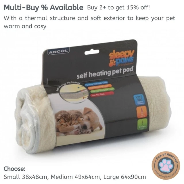 ANCOL Self Heating Pet Pad Sleepy Paws Rabbit Dog Cat Thermal Heated Bed Mat