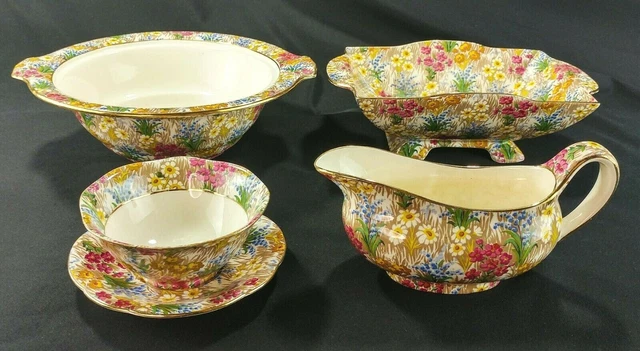 Royal Winton Grimwades Marguerite Gravy Boat, Footed Dish, Bowls Chintz FLAWS